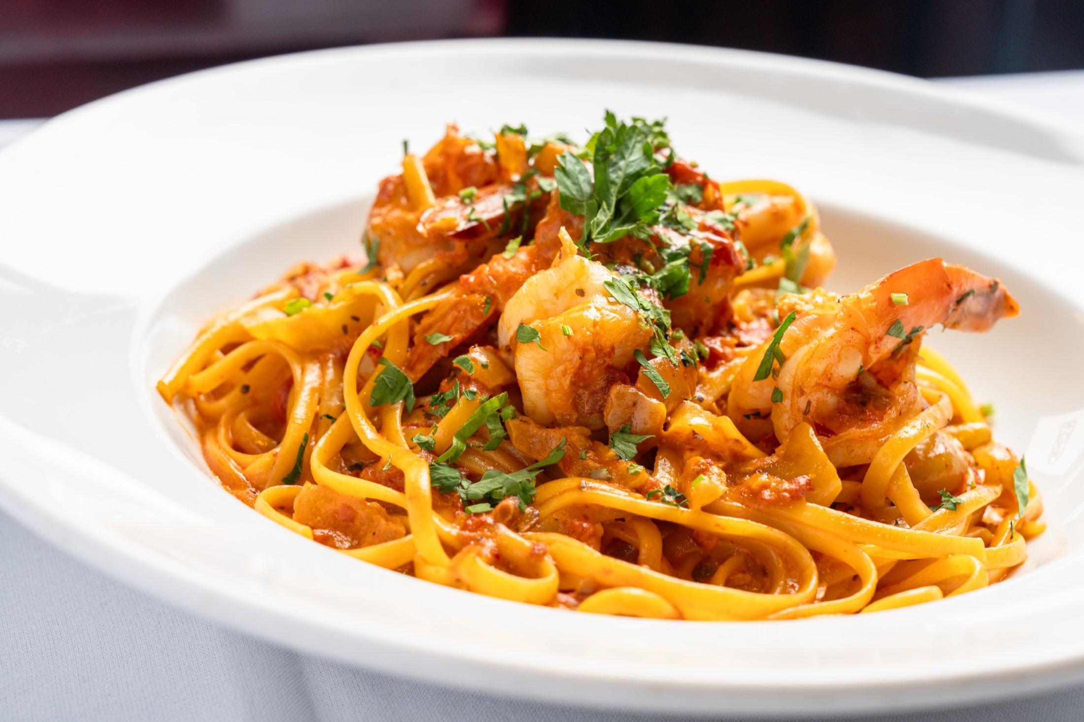 Spicy shrimp linguini at Chef Tony's Fresh Seafood in Rockville, MD.