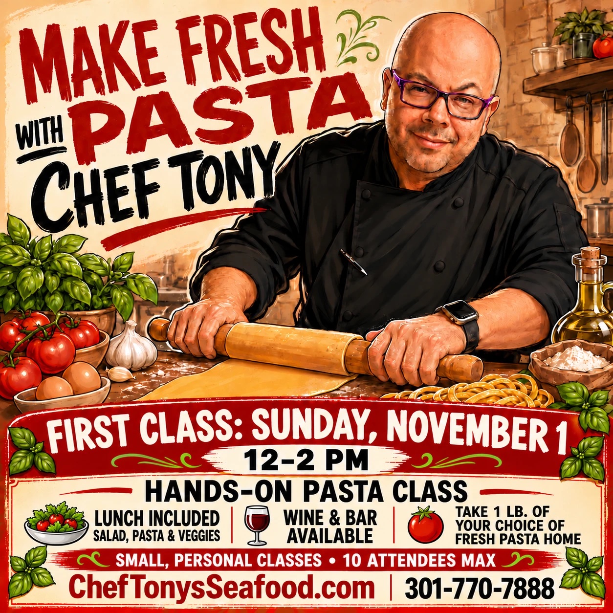 Make Fresh Pasta with Chef Tony — Sunday, November 1, 12–2 pm
